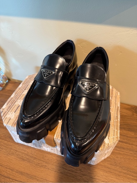 Prada Shoes - Prada Black Patent Leather Lug-Sole Slip-On Loafers